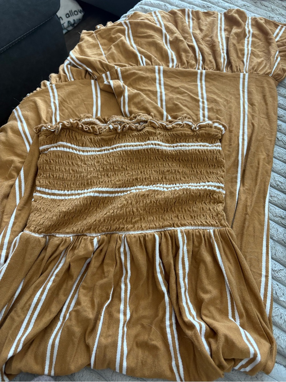 Womens Striped Smocked Waist jumpsuit - Mustard Yellow